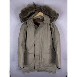 Vintage HBC Baycrest Tan Down Filled Hooded Parka Coat‎ Fur Trim Mens Size 42